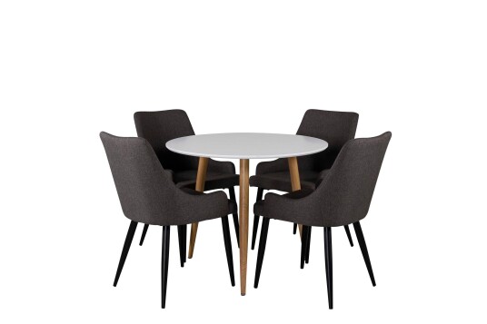 Venture Design Polar & Plaza spisegruppe Hvit/grå 4 st stoler & bord 90 cm