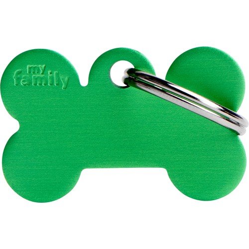 Myfamily Grønn Aluminium ID-tag til Hund 38x25 mm med Nøkkelring