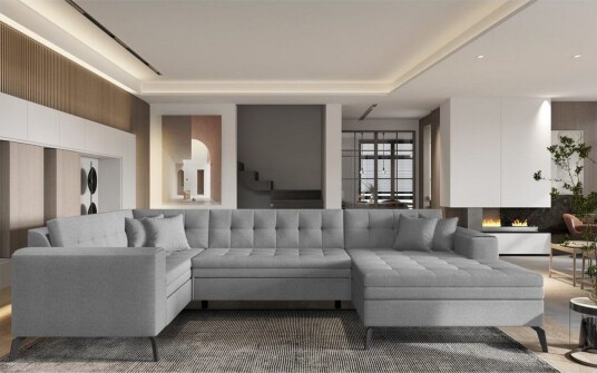 Seksjon Eltap Montez 340x180x93 cm Flores 4 Lys Grå Høyre