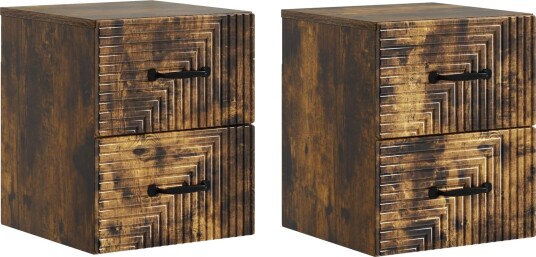  Vegghengt Nattbord med skuff 2 pcs Røkt Eik 34,5 x 33 x 40 cm