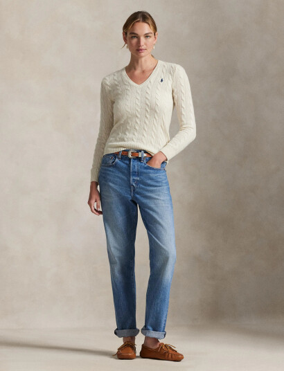 Polo Ralph Lauren Cable-Knit Wool-Cashmere V-Neck Sweater - Cream - XL