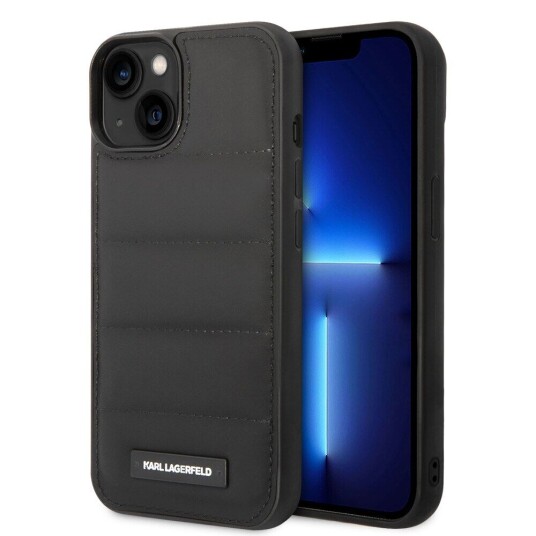 Karl Lagerfeld Iphone 15 Deksel Quilted Nylon Puffy Case Logo Plate Svart