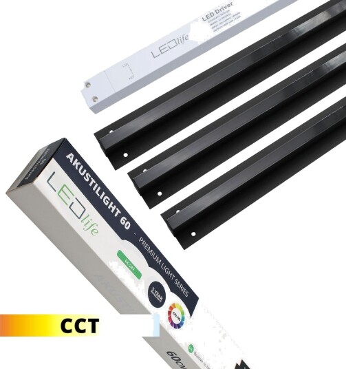 Ledlife Sort Troldtekt CCT LED Skinnesett 3x60 cm Planforsenket Akustilight inkl. ledninger og driver Kulør : CCT Varm til Kald Hvit