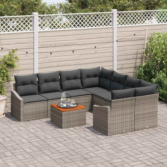 vidaXL Hagesofa Set 9 stk. Grå polyrotting