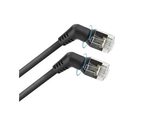 Black 2 Meters U/Ftp Cat6a Slimline Patch Cable With Angled 360° Rotatable Rj45 Connectors