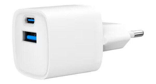 Nano USB-lader med USB QC3.0 og USB-C PD - Hvit