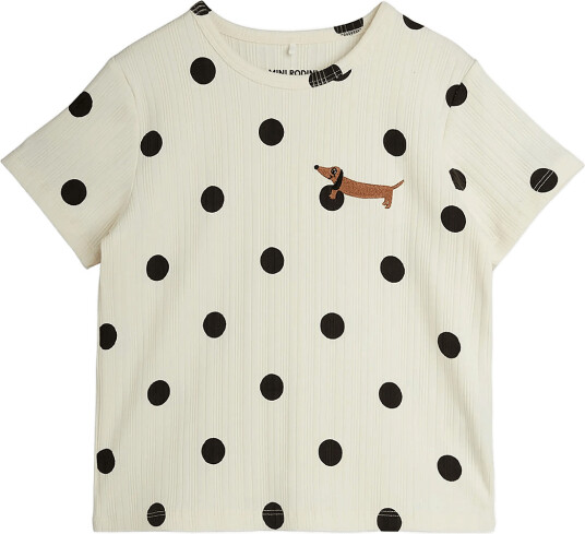 Mini Rodini Dots Aop Dog Ss Tee Cream 128/134