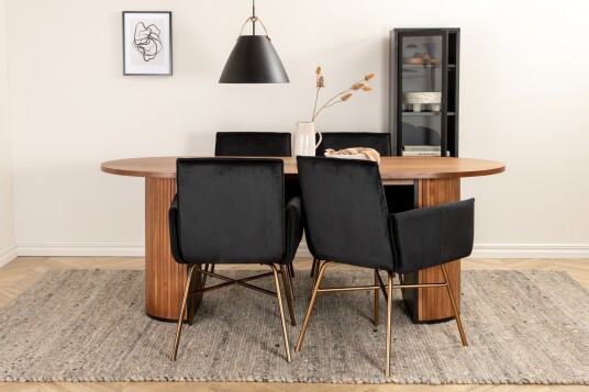 Venture Home Spisegruppe Cinaba 200 cm Oval inkl. 4 Pipaon Stoler Valnøttsbrun/Svart/Kobber