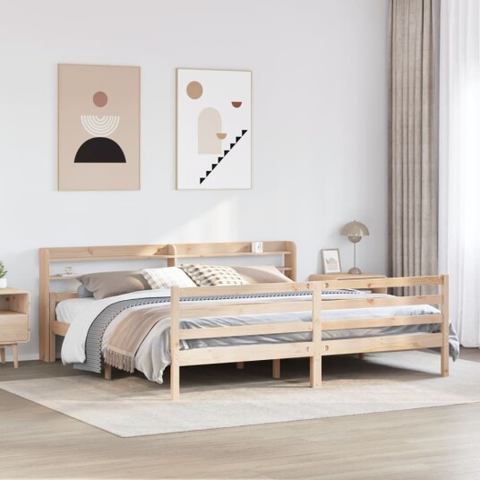 Sengeramme med hodegavl 200x200 cm heltre furu 3306692