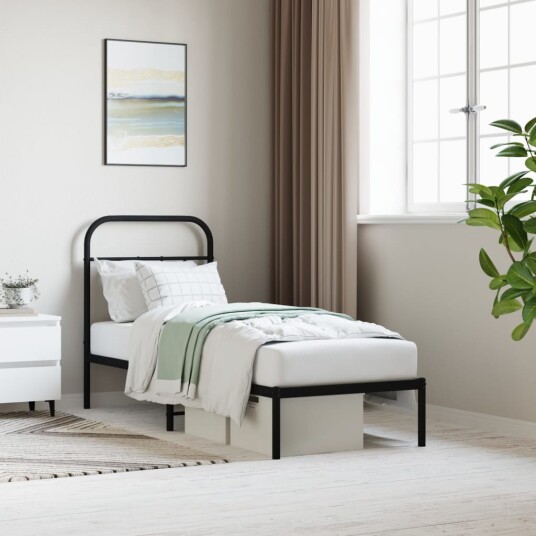 vidaXL Sengeramme i metall med hodegavl svart 75x190 cm