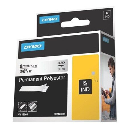 DYMO Dymo Rhino permanent polyester 9mm x 5.5m - sort p klar
