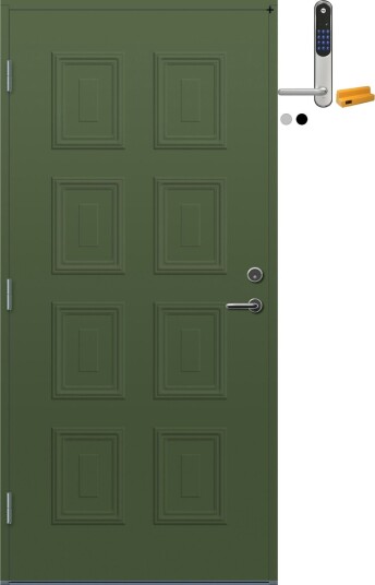 Ytterdør Bygg1 Fevik med Yale Entrus BxH: 90x200 cm, Høyre, NCS S-6030-G30Y, Grønn, Yale Sølv