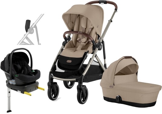 Cybex GAZELLE S Duovogn inkl. Beemoo Route Babybilstol &  Base Almond Beige/Black Stone