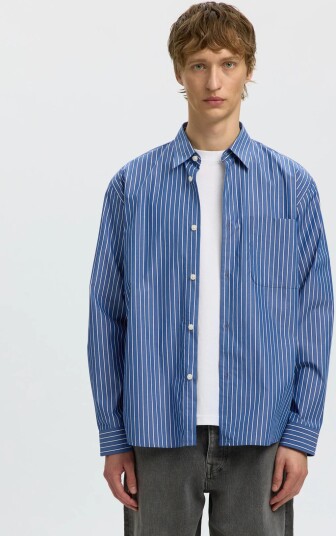 Selected Slmrlxsander Isak Poplin Ls Shirt Noos Blue XL