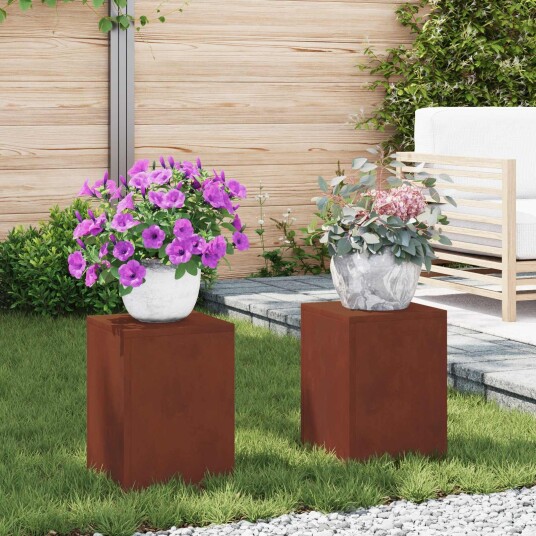 Utendørs Plantestativ Søyler 2 stk 24x24x35 cm Værbestandig stål Utendørs Plantestativ Søyler 2 stk 24x24x35 cm Værbestandig stål