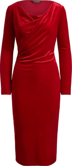 Lauren Ralph Lauren Long Sleeve Velvet Dress LAUREN RED VELVET 48