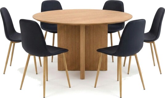 Edda spisegruppe rund 130 cm eik med 6 Nibe spisestoler Eik