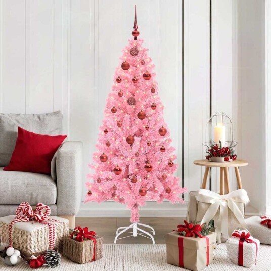  Juletre med 150 LED med stativ Rosa 150 cm PVC