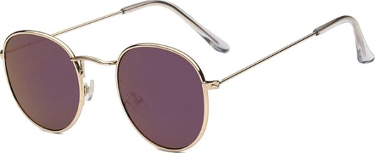 Runde solbriller retro gull lilla glass + senil streng