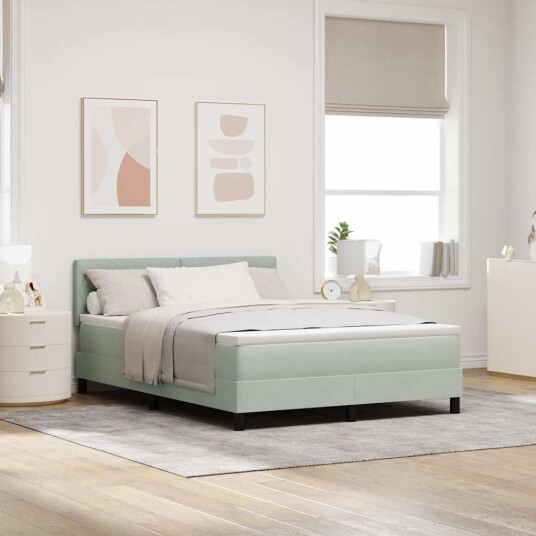  Box Spring Seng med Madrass Lysegrå 140x190 cm Fløyel