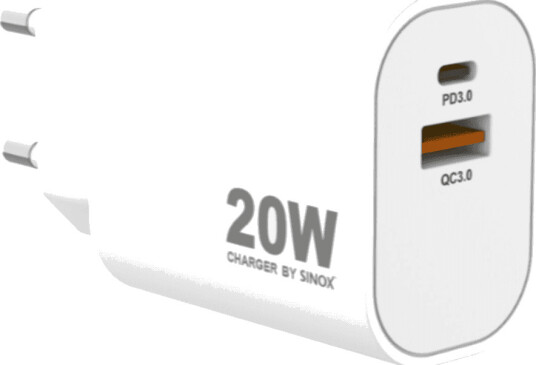 Vegglader USB-C og USB-A 20 Watt Som Gjør Den Rask - Sinox PRO