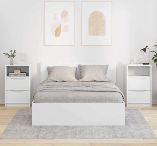 Nattbord med skuff 2 pcs Hvit 40 x 30 x 467 cm Konstruert tre