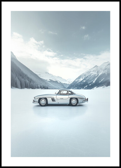 Retro Silver Car On Froozen Lake Side Plakat Plakat / 30x40cm