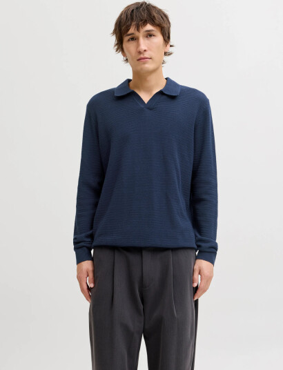Jack & Jones Jprbluriley Knit Split Neck Ls Sn   Navy   XXL