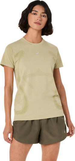 Asics Women's Road Seamless Short Sleeve Top Khaki/Cream XL Asics Women's Road Seamless Short Sleeve Top Khaki/Cream XL