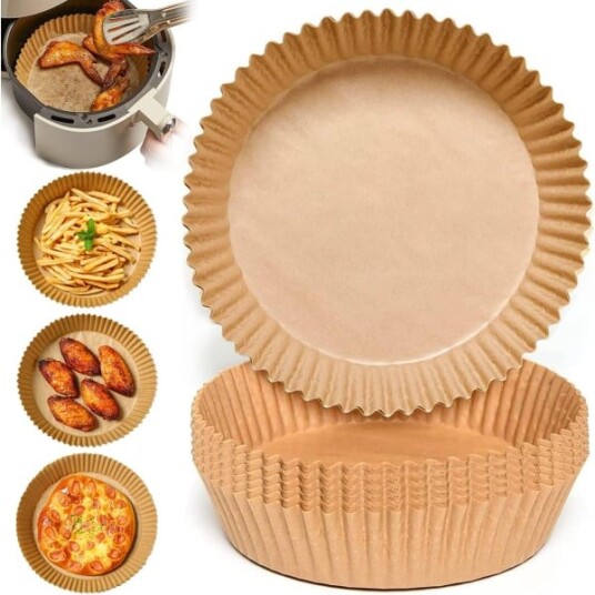 Tech Of Sweden 50stk 20x4,5 cm Air Fryer Bakepapir Ark Former runde Engangspapir Brown one size