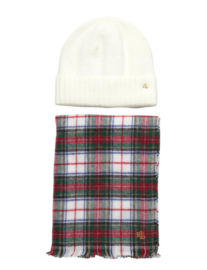 Lauren Ralph Lauren Plaid Wrap Scarf & Knit Beanie Set - Grey - ONE SIZE Lauren Ralph Lauren Plaid Wrap Scarf & Knit Beanie Set - Grey - ONE SIZE