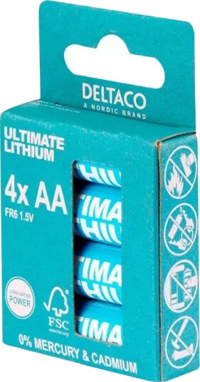 Deltaco Ultimate Lithium 1.5V AA Batterier 4-pakning Deltaco Ultimate Lithium 1.5V AA Batterier 4-pakning