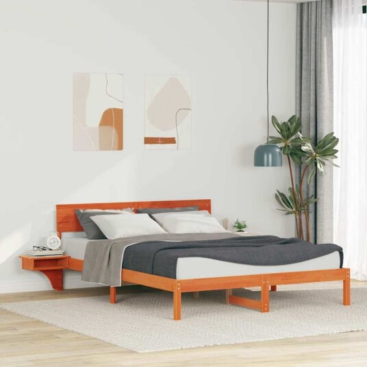  Sengeramme med nattbord Voksbrun 160 x 200 cm Heltre furu
