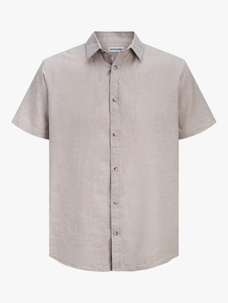 Jack and Jones Summer Linen Blend Shirt Short Sleeve Beige S Jack and Jones Summer Linen Blend Shirt Short Sleeve Beige S