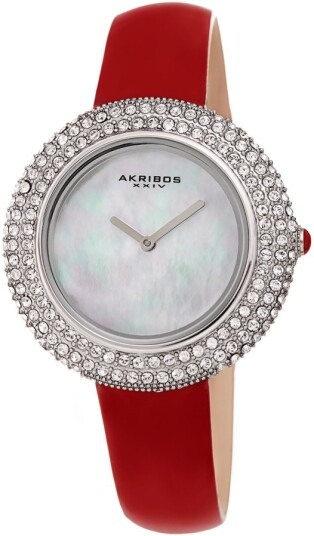 Akribos XXIV Dameklokke AK1049RD Crystal Hvit/Lær Ø36 mm