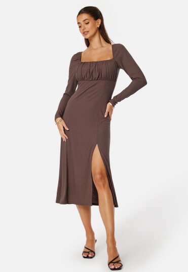 BUBBLEROOM Neija Square Neck Midi Dress Brown M