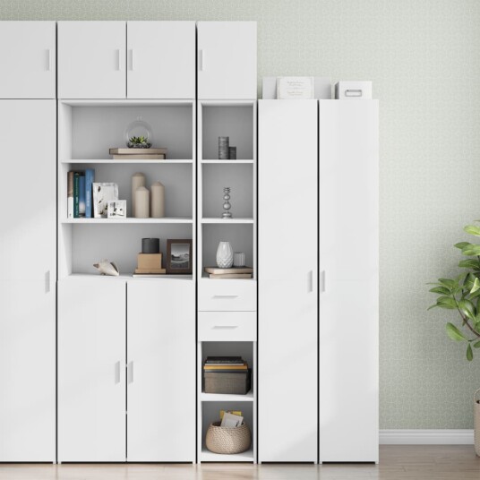 Smalt oppbevaringsskap hvit 30x42,5x225 cm konstruert tre 8721102653551