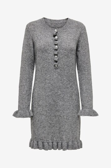Only Kjole onlMera Life LS Frill Dress EX Knt Grå Only Kjole onlMera Life LS Frill Dress EX Knt Grå