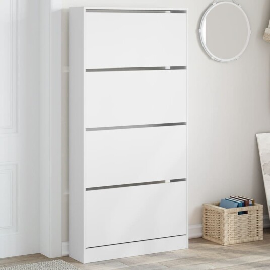  Skoskap med 4 vippeskuffer hvit 80x21x163,5 cm 8721012385580