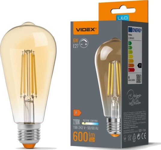 Videx E27 6W dimbar LED filamentpære   ST64 ekstra varm hvit bronse glass   Dimbar : Dimbar Kulør : Ekstra varm
