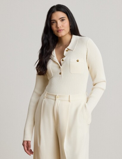 Lauren Ralph Lauren Matte Rayon Nylon Ls Sweater Cream XL