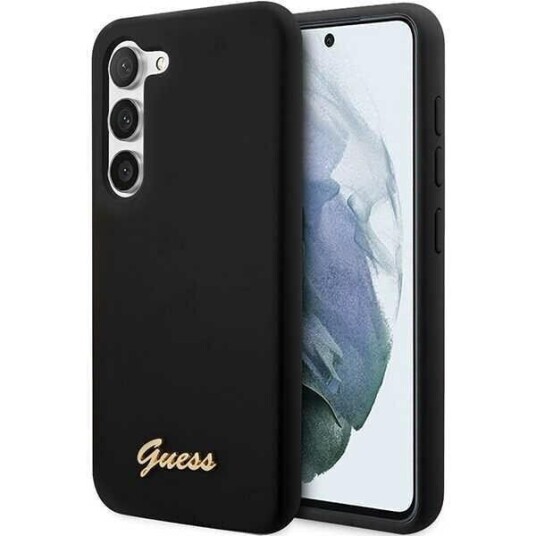 Guess Samsung Galaxy S23 Silikondeksel med Metal Logo Svart