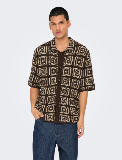 ONLY & SONS Onsbart Rlx 5 Ss Shirt Knit Noos - Brown - M