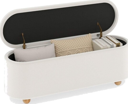 Oval oppbevaringsbenk med hengslet lokk – 150 l polstret sete