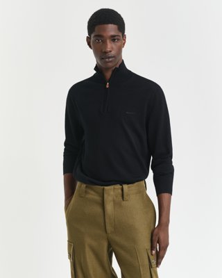 Gant Ekstra fin merinoullgenser med halv glidelås BLACK XL