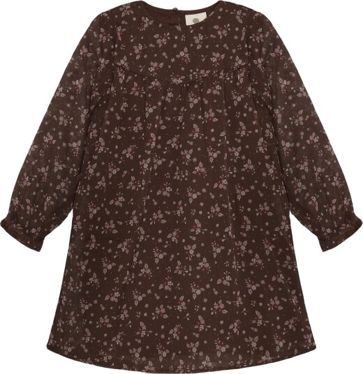 En Fant Kjole   Deep Mahogni m. Blomster   En Fant   9 år (134)   Kjole Beige Brun Rosa