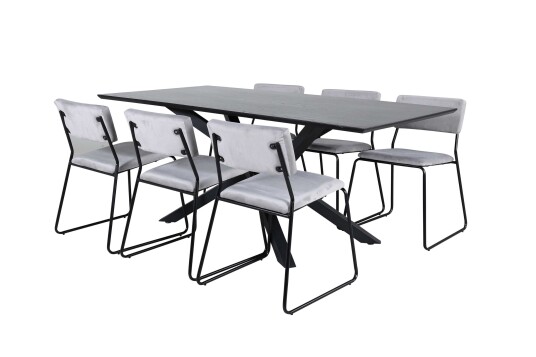 Venture Design Piazza & Kenth spisegruppe Grå/svart 6 stoler & bord 180 x 90 cm