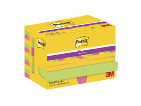 Post-It 622-12Ss-Carn Firkant Grønn Rosa Gult Papir Pefc 47,6 Mm 47,6 Mm