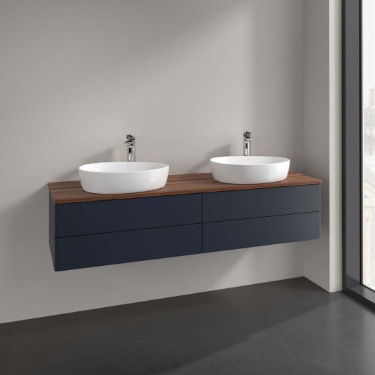 Villeroy & Boch Antao Servantskap med 4 skuffer 160x50x36 cm m/lys Blå Matt/Valnøtt Villeroy & Boch Antao Servantskap med 4 skuffer 160x50x36 cm m/lys Blå Matt/Valnøtt