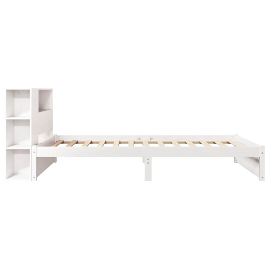 Seng med bokhylle uten madrass hvit 75x190 cm heltre furu 3322370